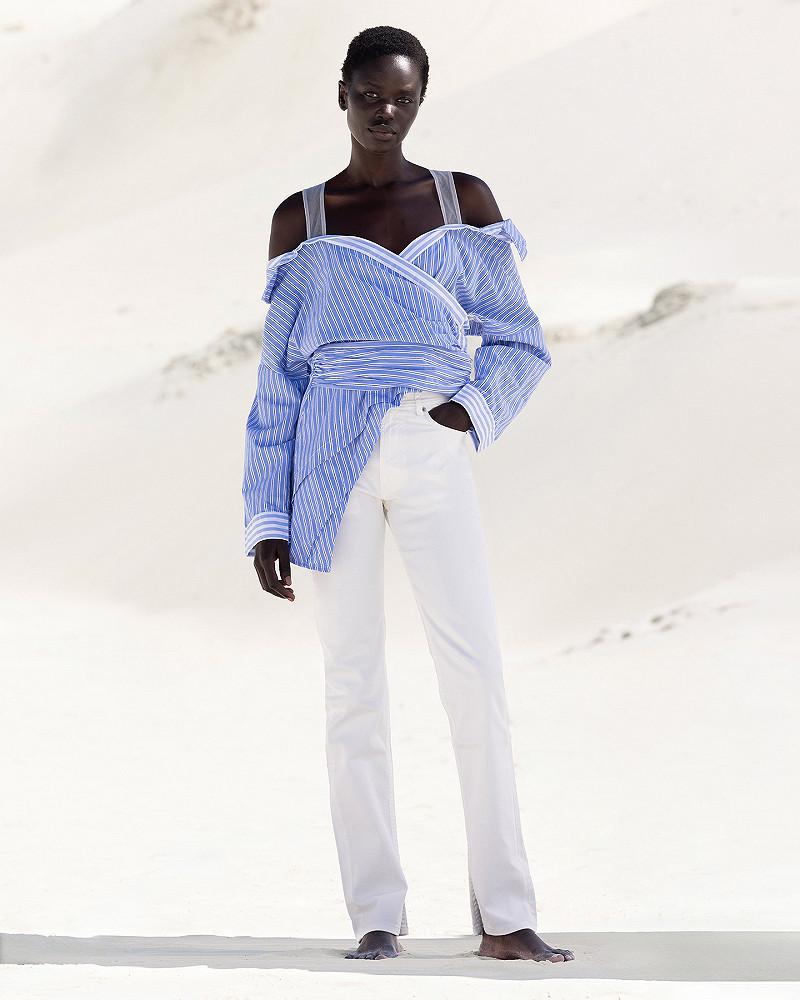 mes demoiselles top Philu Blouse délicate en popeline de coton rayée bleu ciel