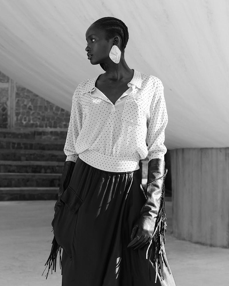 mes demoiselles top Plubio Top façon polo en plumetis floqué