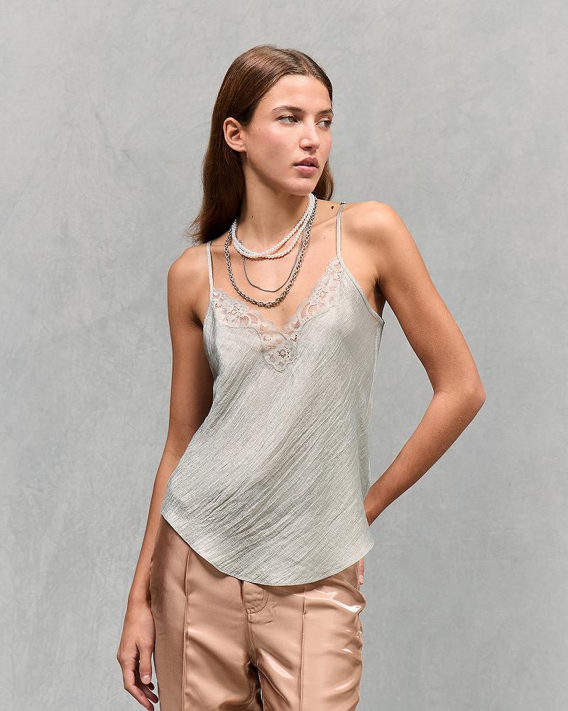 Mes Demoiselles Top Pozzi Débardeur Fines Bretelles Shiny Argent