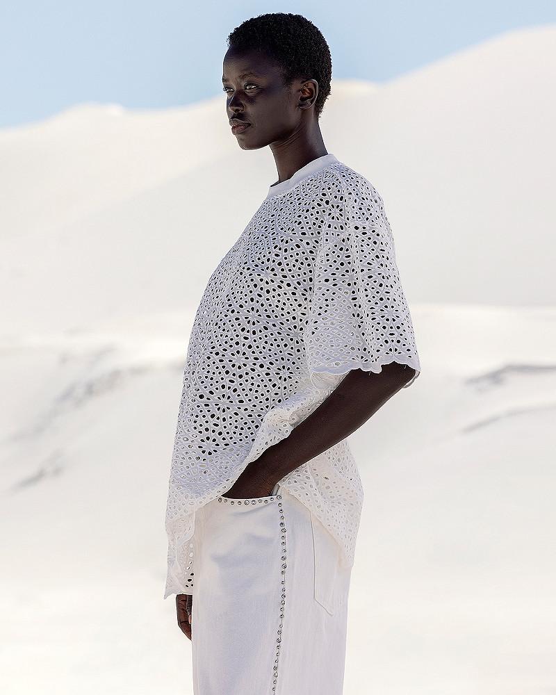 Mes Demoiselles Top Rodesian Long Tee-shirt En Broderie Anglaise Blanche