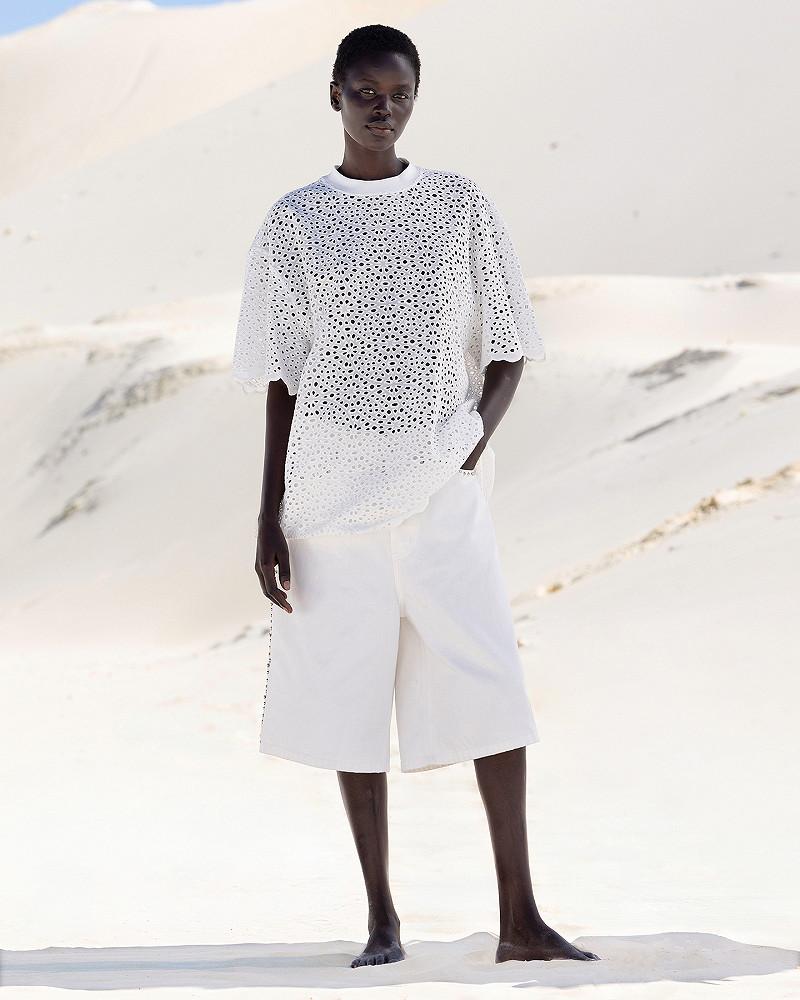 mes demoiselles top Rodesian Long tee-shirt en broderie anglaise blanche