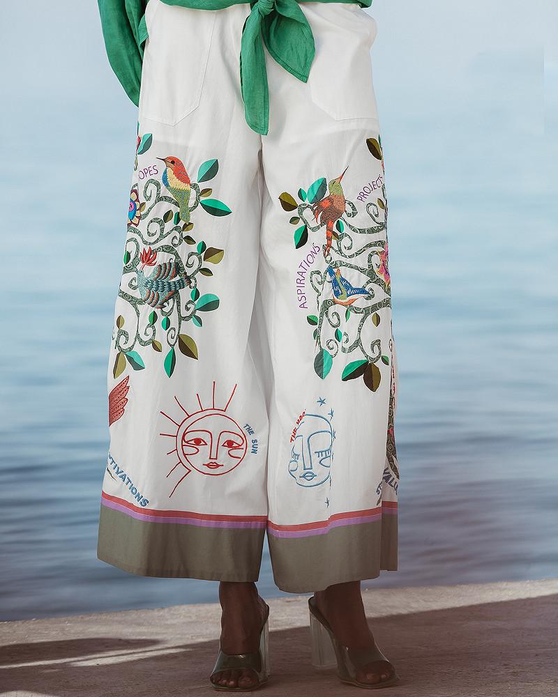 Mes Demoiselles Top Tophora Pantalon Large Et Long En Popeline Brodée