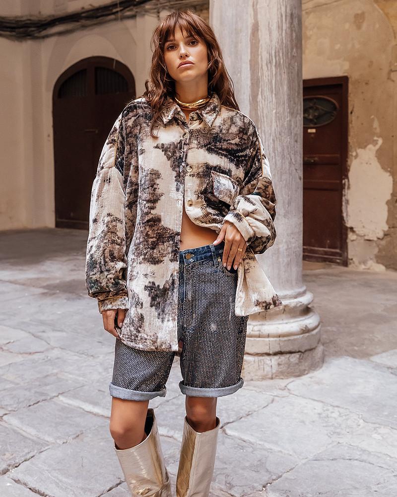 Mes Demoiselles Veste Acorbu Veste En Velour De Soie Imprimé Paysage