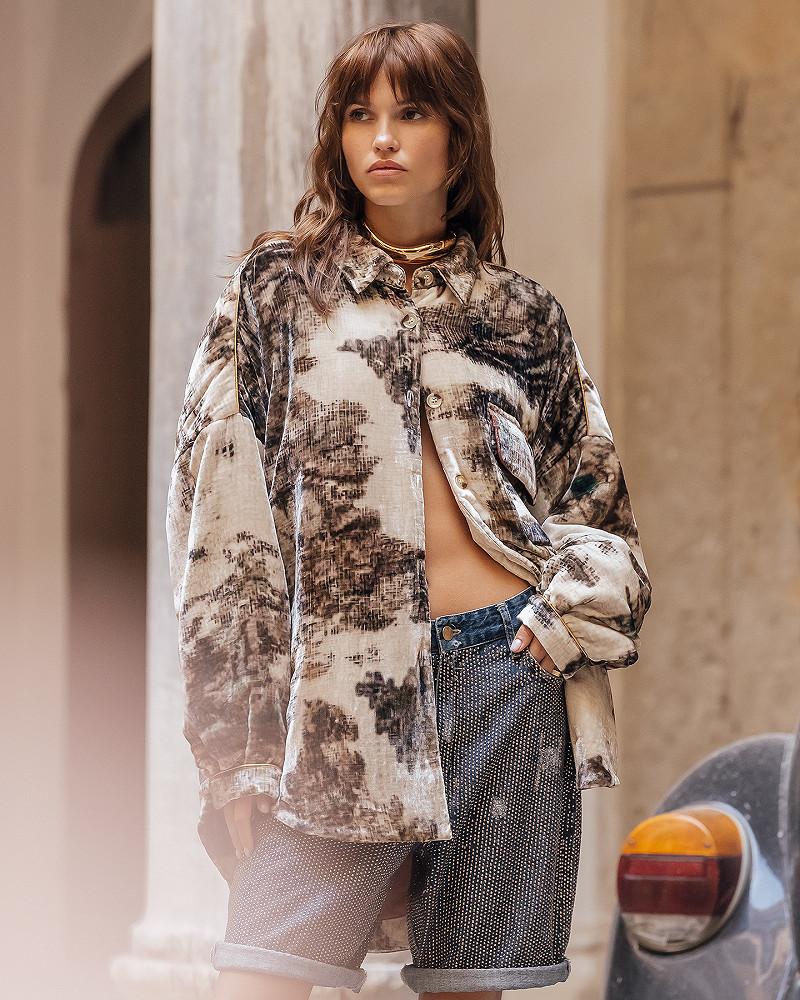 mes demoiselles veste Acorbu Veste en velour de soie imprimé paysage mes demoiselles veste Acorbu Veste en velour de soie imprimé paysage