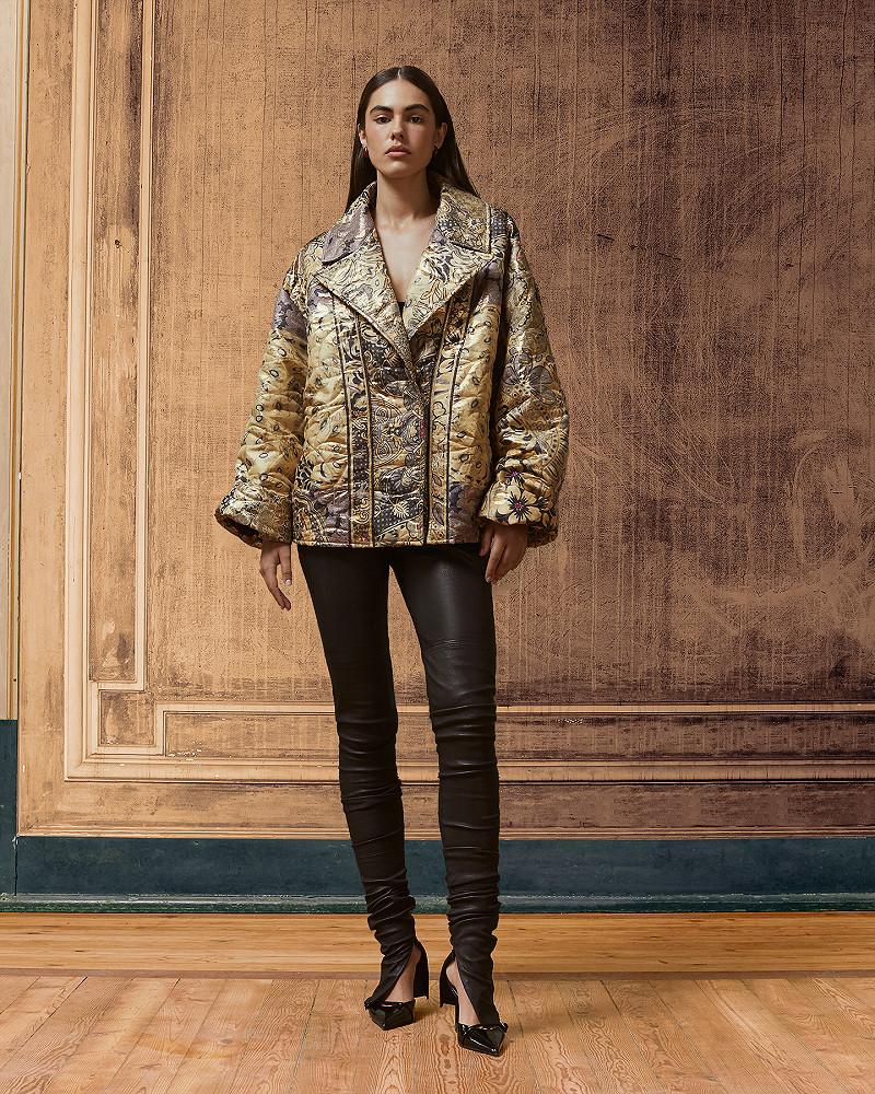 Mes Demoiselles Veste Brigitte Veste Courte En Jacquard Lurex Imprimé