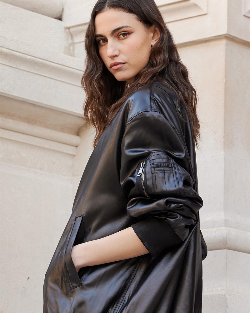 Mes Demoiselles Veste Della Bomber En Satin Noir Shiny