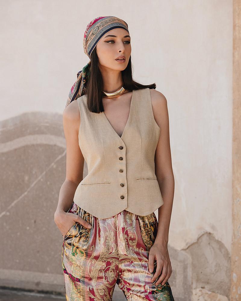 Mes Demoiselles Veste Garbo Gilet En Lin Tissé Lurex Doré