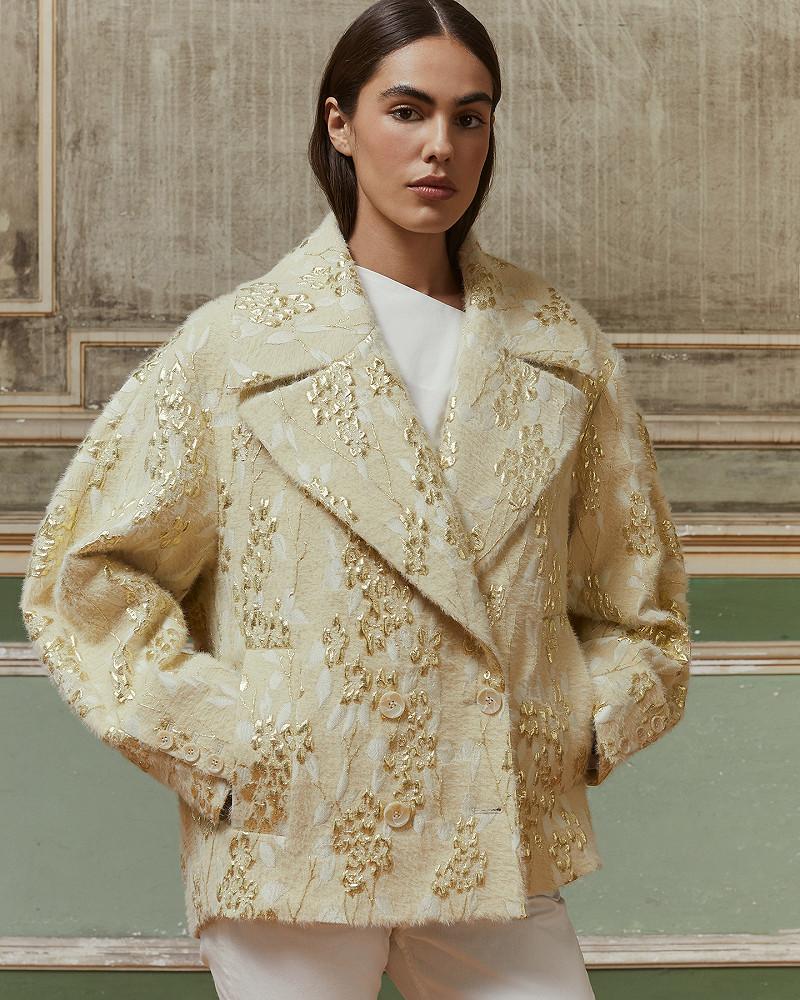 Mes Demoiselles Veste Rolly Veste Courte écru En Jacquard Avec Tissage Lurex Doré