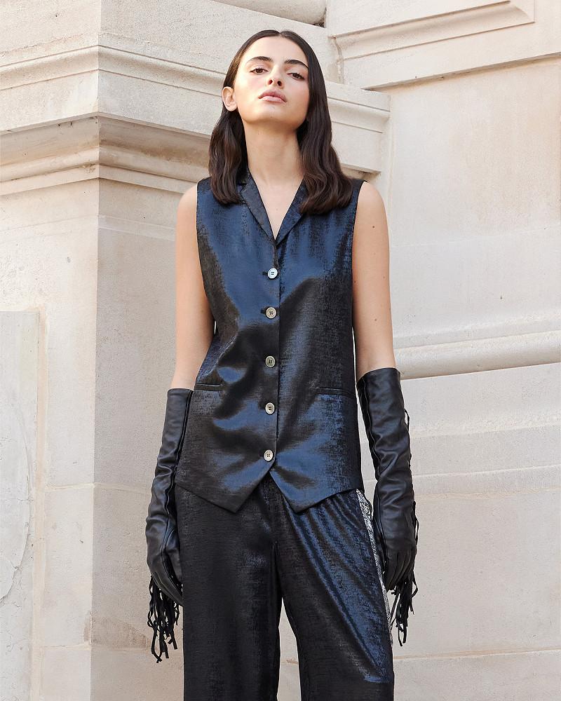 Mes Demoiselles Veste Sefana Petit Gilet En Velvet Shiny Noir