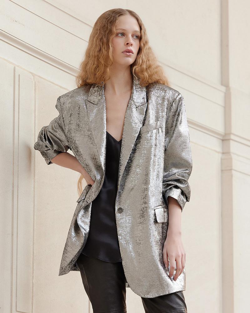 Mes Demoiselles Veste Siane Veste Souple Et Oversize Argent En Velvet Brillant