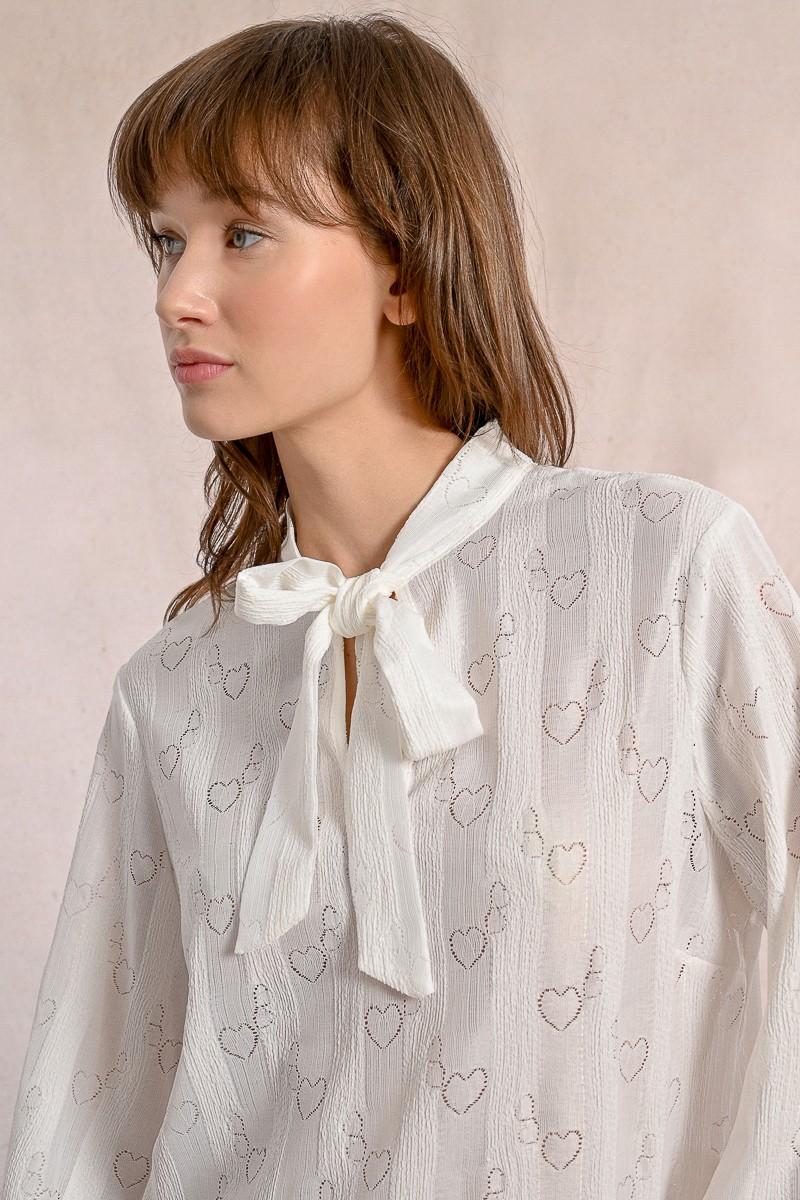 Molly Bracken Blouse à Col Lavalière à Motifs Cœurs