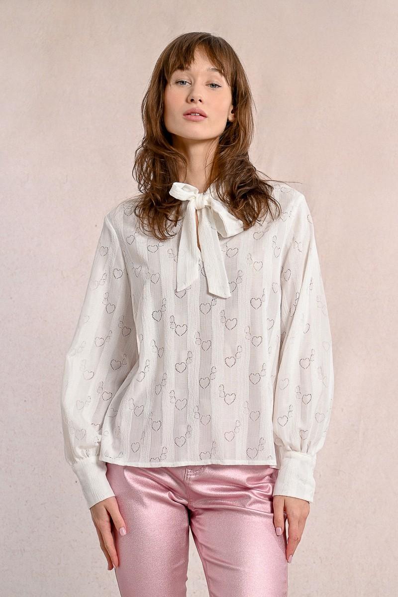 Molly Bracken Blouse à Col Lavalière à Motifs Cœurs