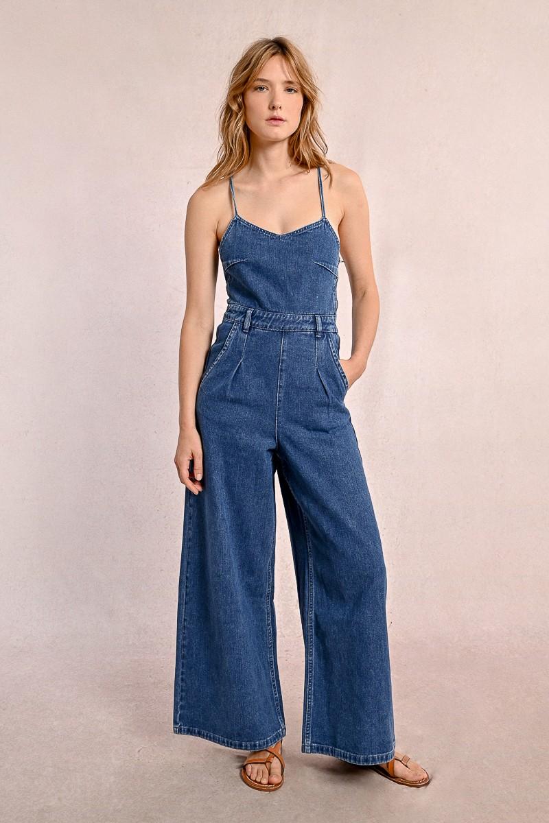 Molly Bracken Combipantalon En Denim à Fines Bretelles