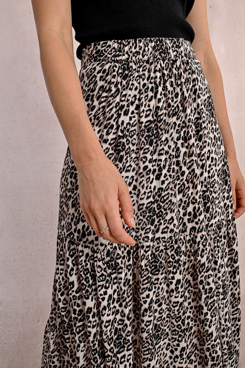 Molly Bracken Longue Jupe à Volants Imprimé Léopard