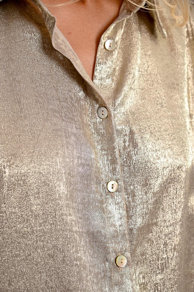 Molly Bracken Chemisier Satiné à Manches Courtes