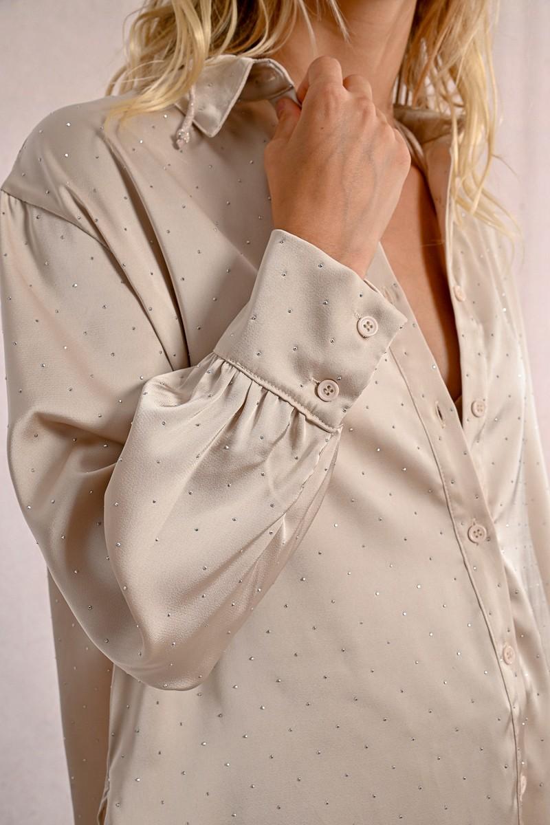 Molly Bracken Chemisier Satiné à Strass