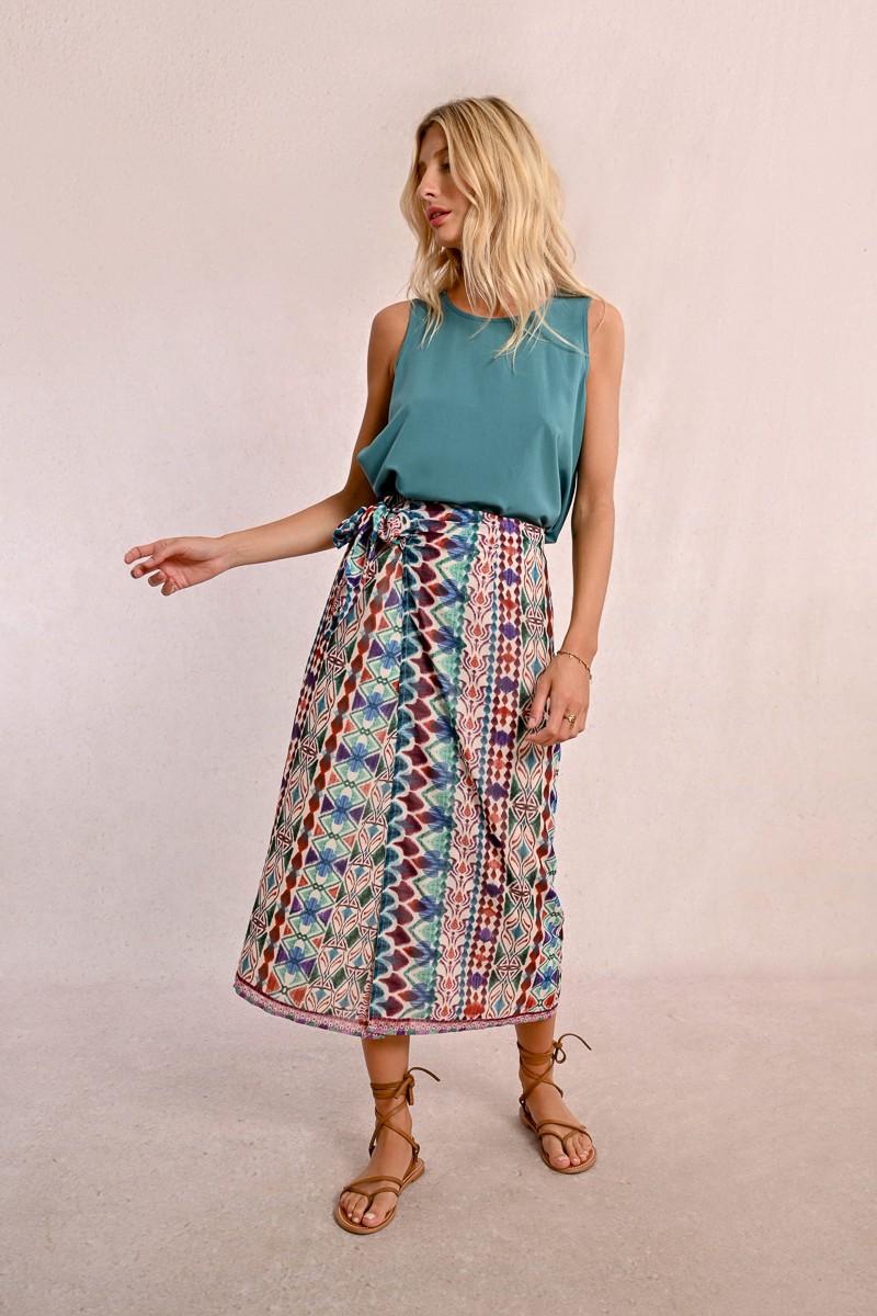 Molly Bracken Jupe Longue Portefeuille Imprimée