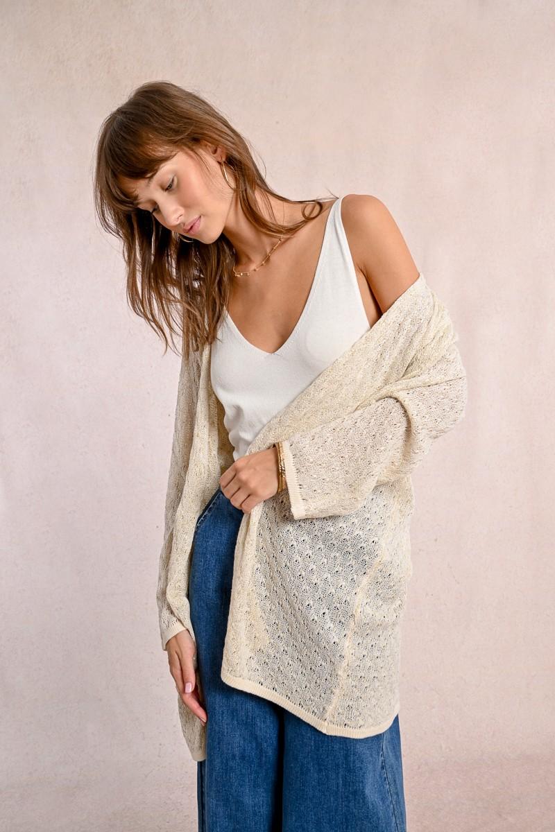 Molly Bracken Long Gilet En Maille Manches Longues