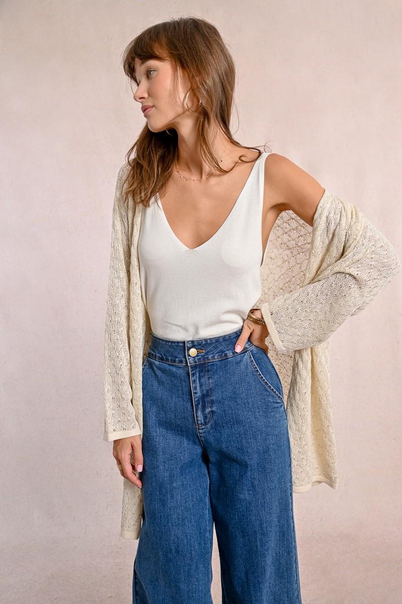 Molly Bracken Long Gilet En Maille Manches Longues