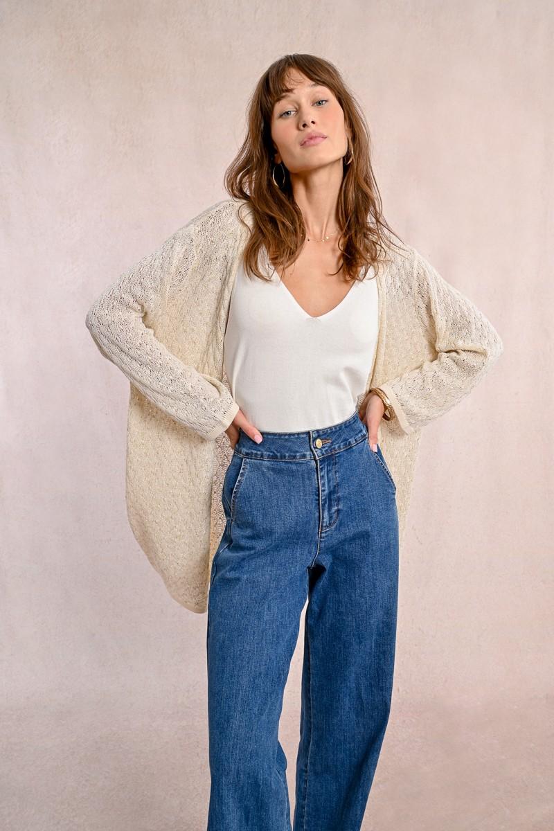 molly bracken Long gilet en maille manches longues