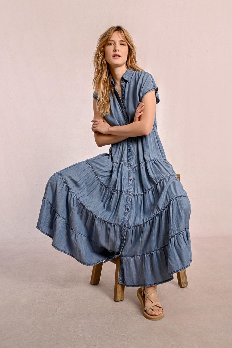 molly bracken Longue robe chemise à volants