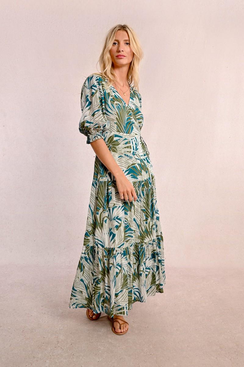 Molly Bracken Longue Robe Portefeuille à Volants