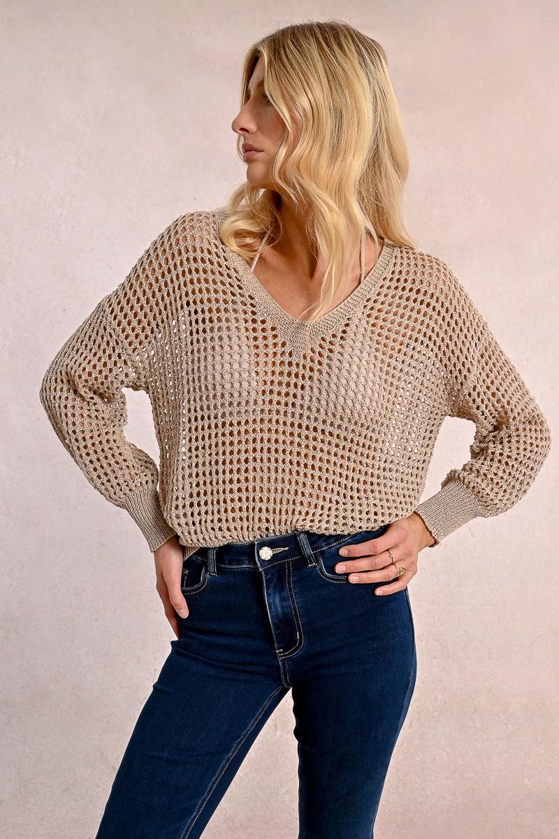 Molly Bracken Pull En Maille Ajourée Et Irisée