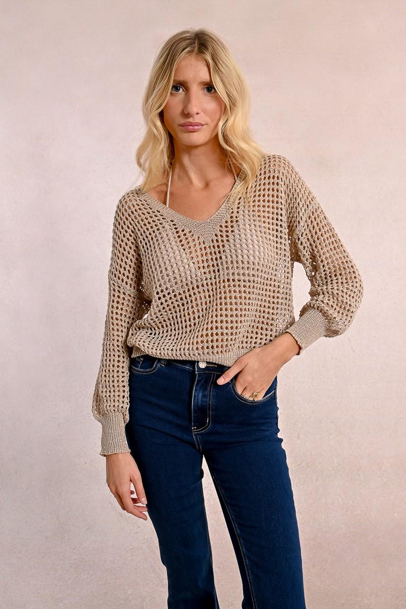 molly bracken Pull en maille ajourée et irisée