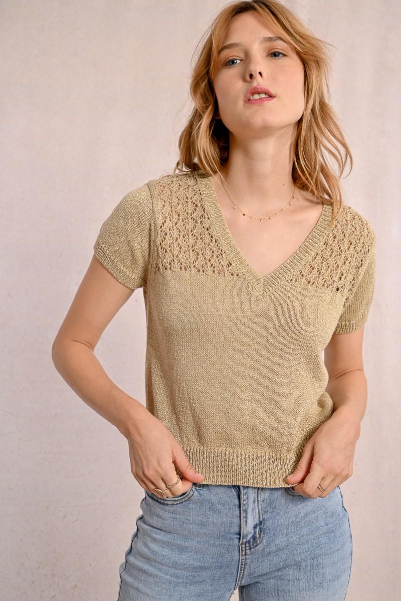 Molly Bracken Pull En Maille Col V Manches Courtes