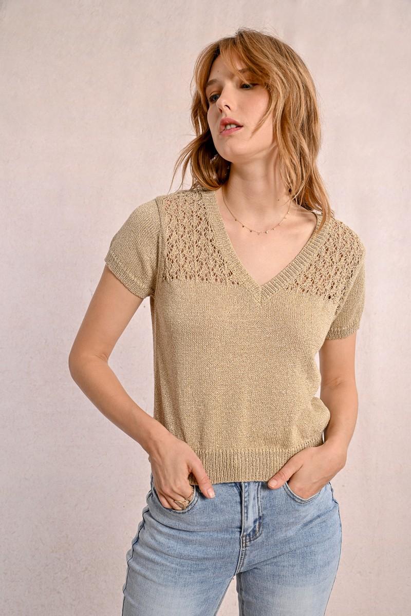 molly bracken Pull en maille col V manches courtes