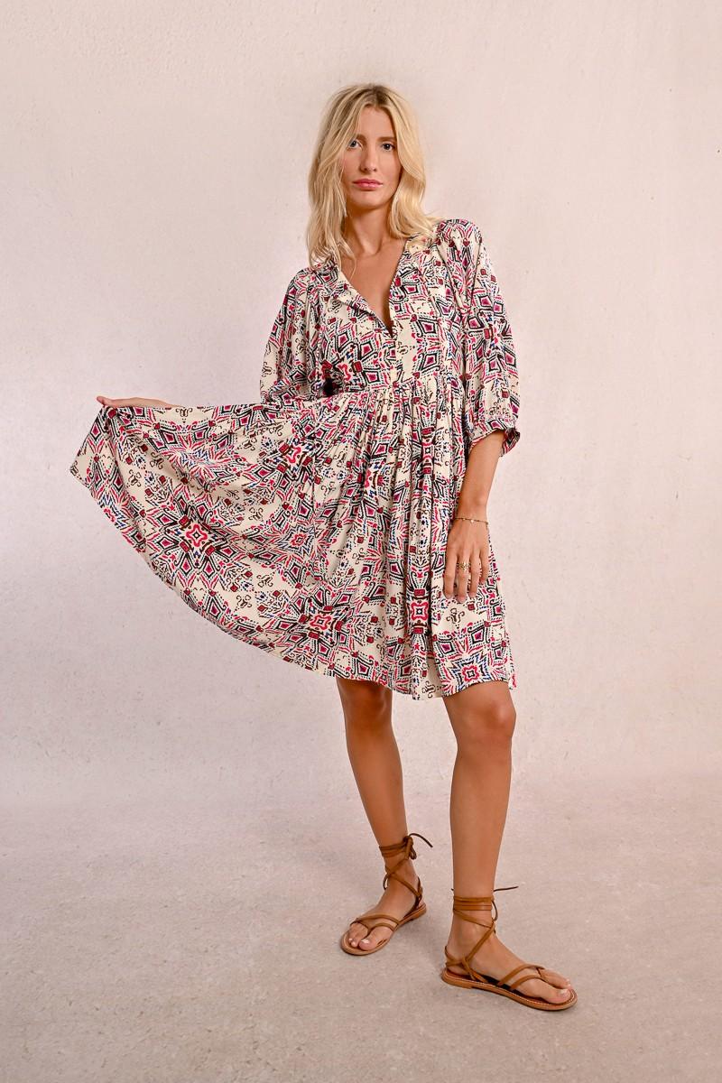 Molly Bracken Robe Bohème Courte Imprimée