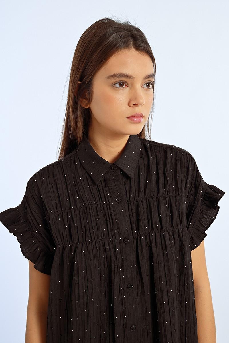 Molly Bracken Robe Chemise Froncée à Strass