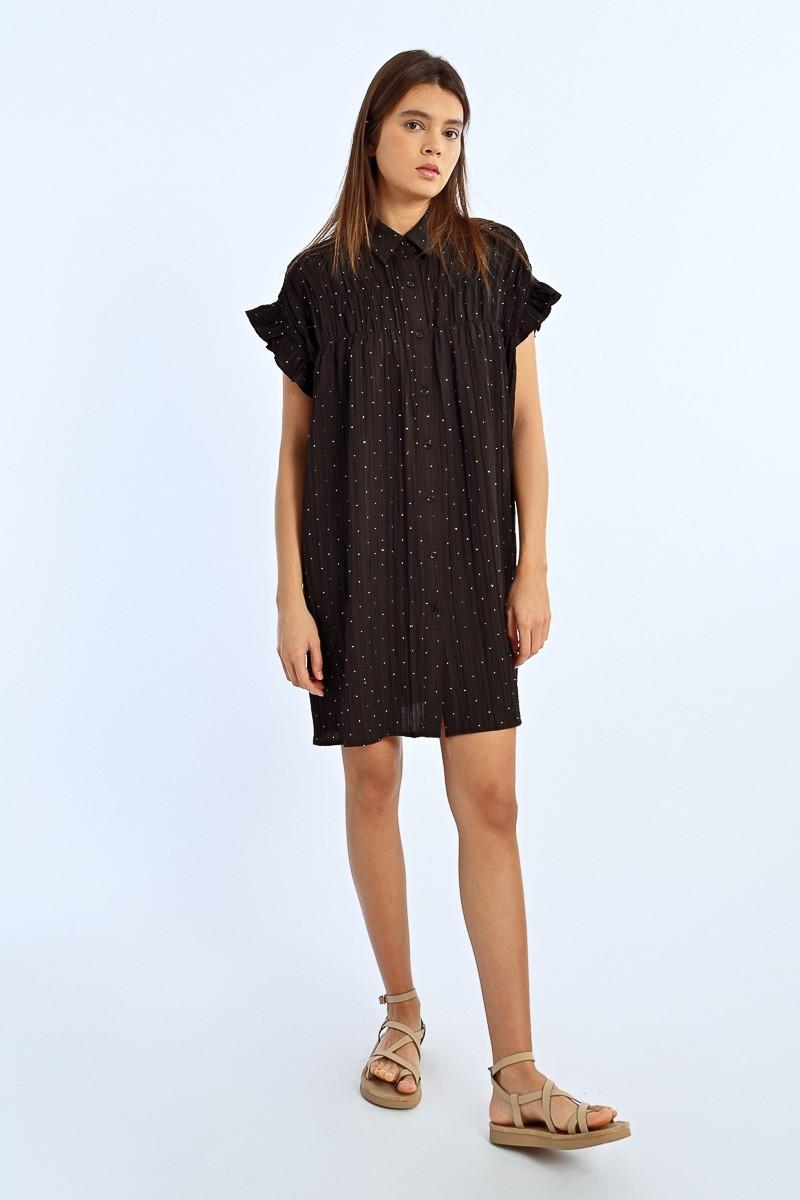 Molly Bracken Robe Chemise Froncée à Strass
