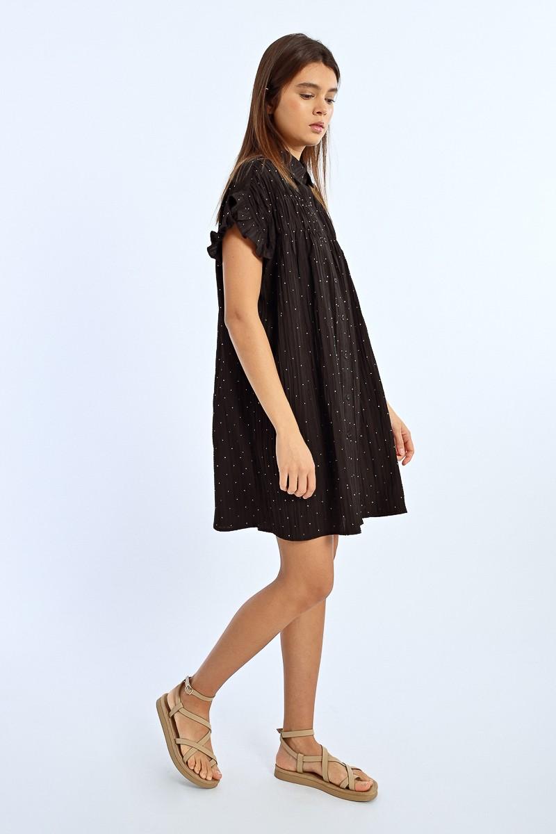 molly bracken Robe chemise froncée à strass
