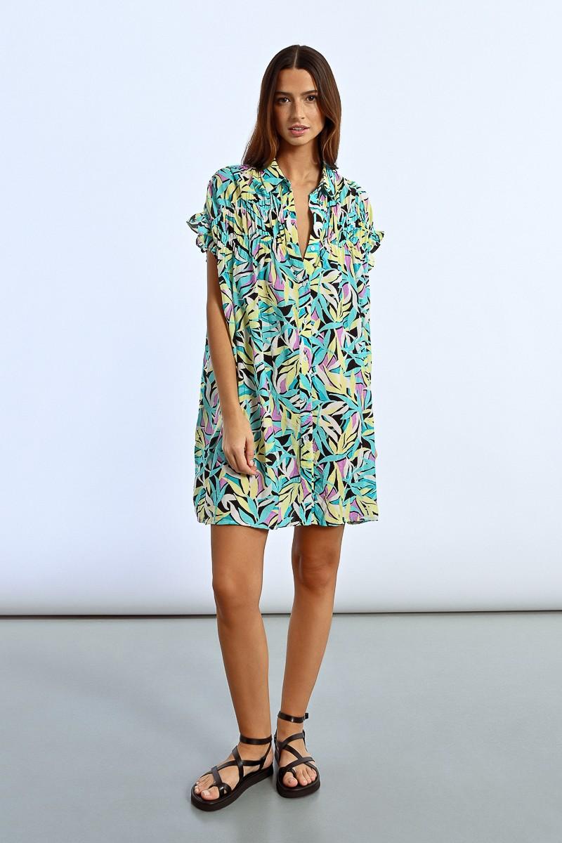 Molly Bracken Robe Chemise Imprimée à Fronces