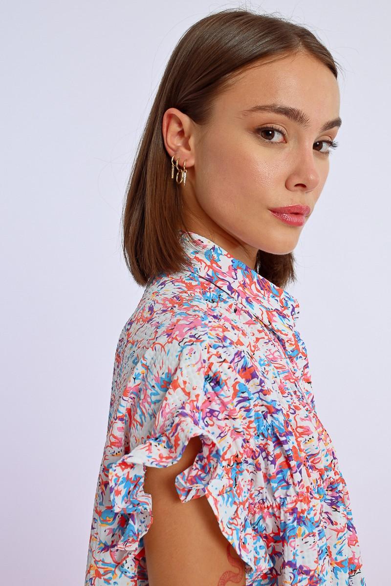 Molly Bracken Robe Chemise Imprimée Et Froncée