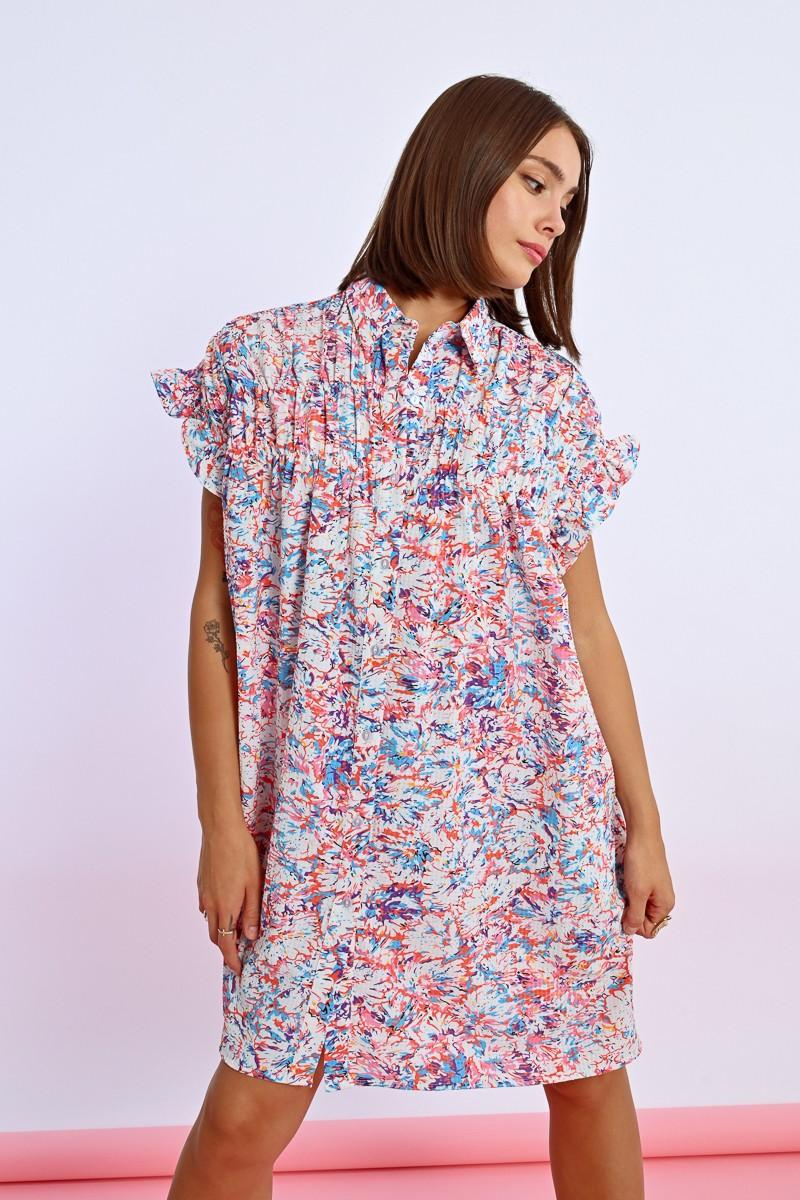 Molly Bracken Robe Chemise Imprimée Et Froncée
