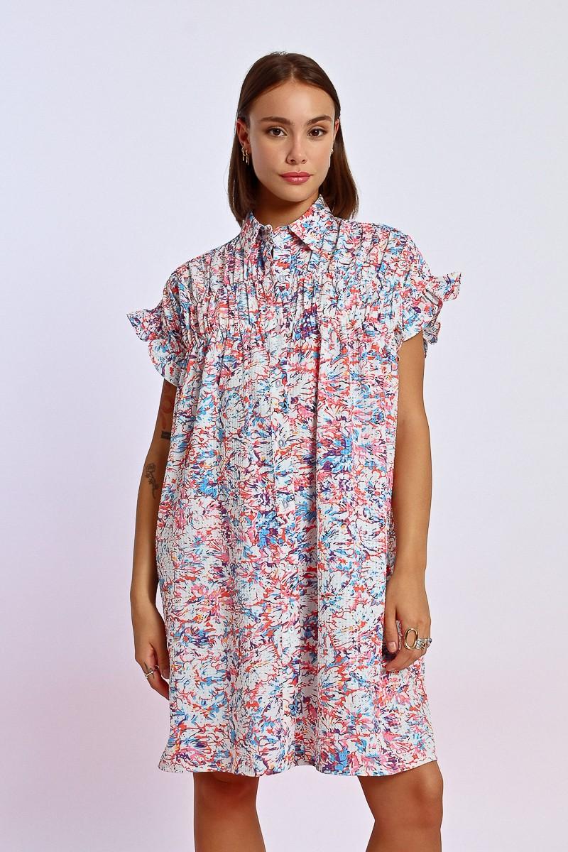 molly bracken Robe chemise imprimée et froncée