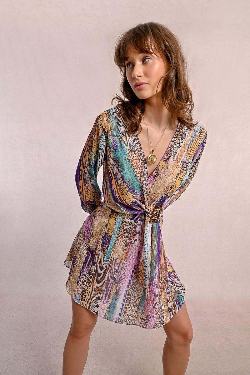 Molly Bracken Robe Courte Ceinturée à Imprimé