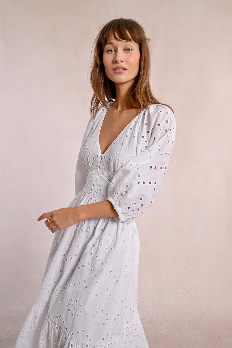 Molly Bracken Robe Longue En Broderie Ajourée