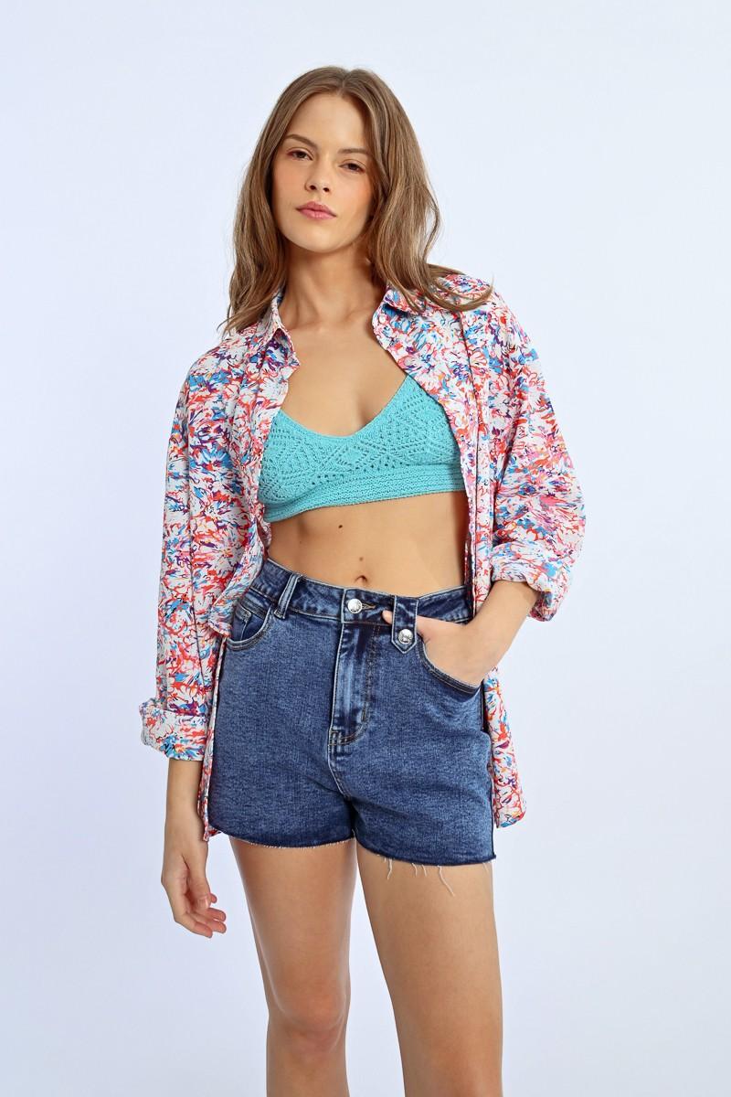 Molly Bracken Short En Jean à Franges
