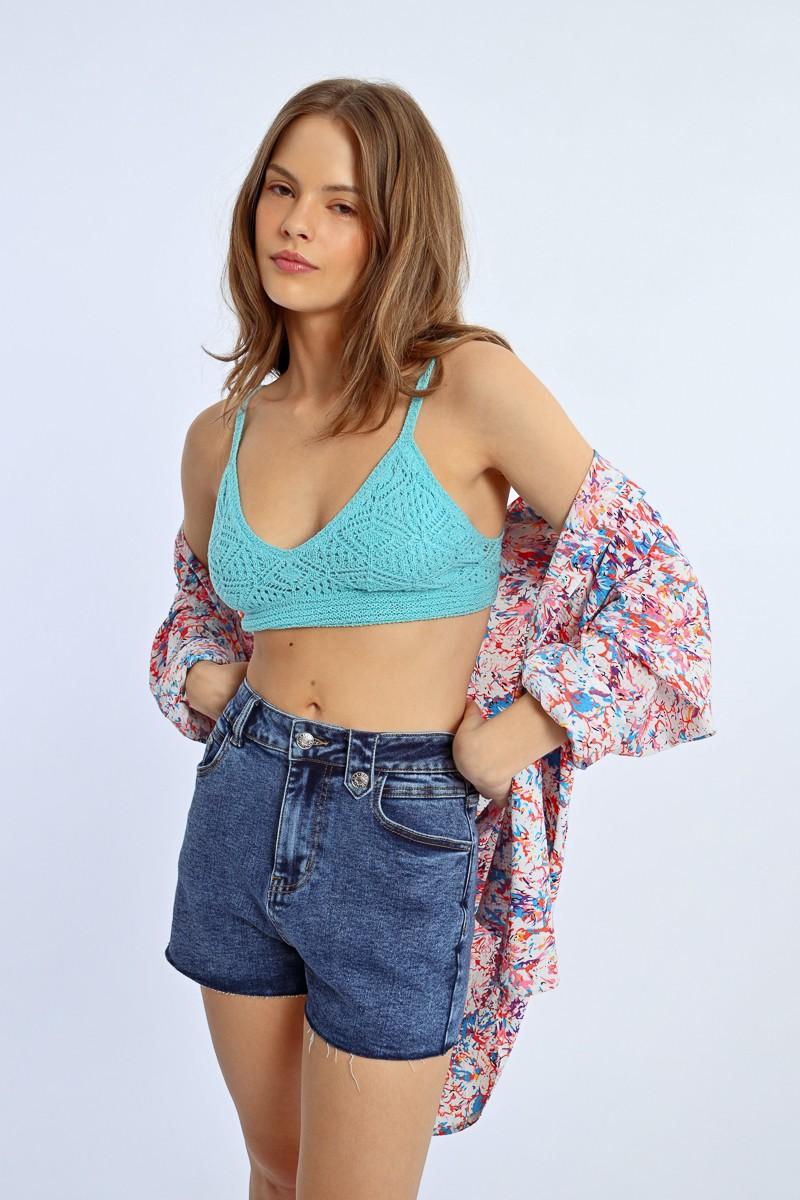 Molly Bracken Short En Jean à Franges