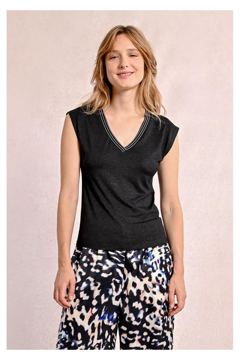 Molly Bracken T-shirt à Col V Orné De Strass