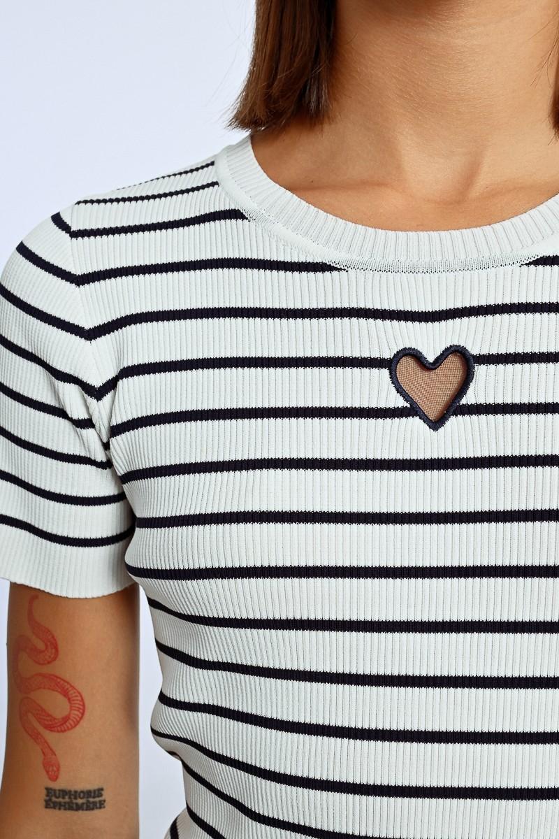 molly bracken T-shirt rayé avec ouverture en cœur