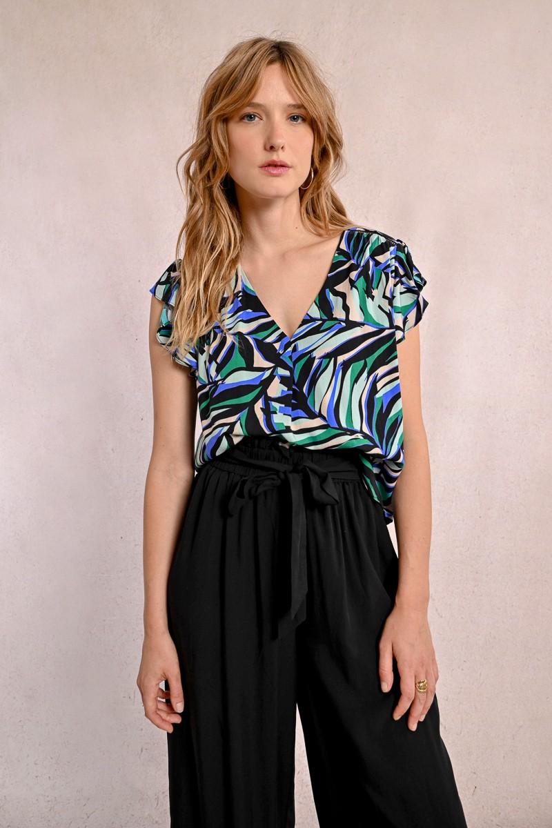 Molly Bracken Top à Manches Volantées Imprimé