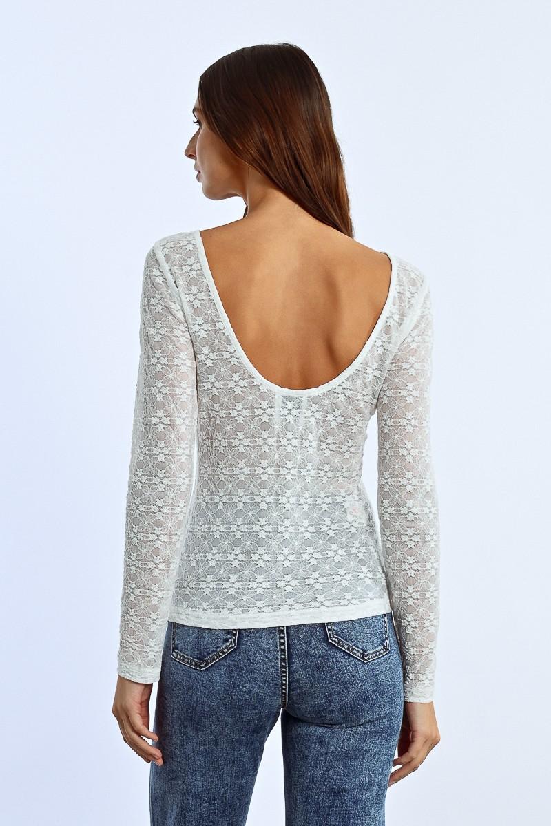 Molly Bracken Top Ajouré Manches Longues