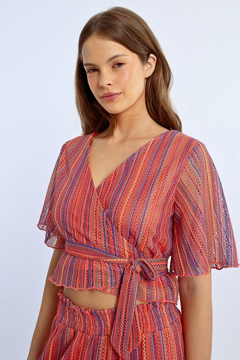 Molly Bracken Top Cache-cœur Rayé