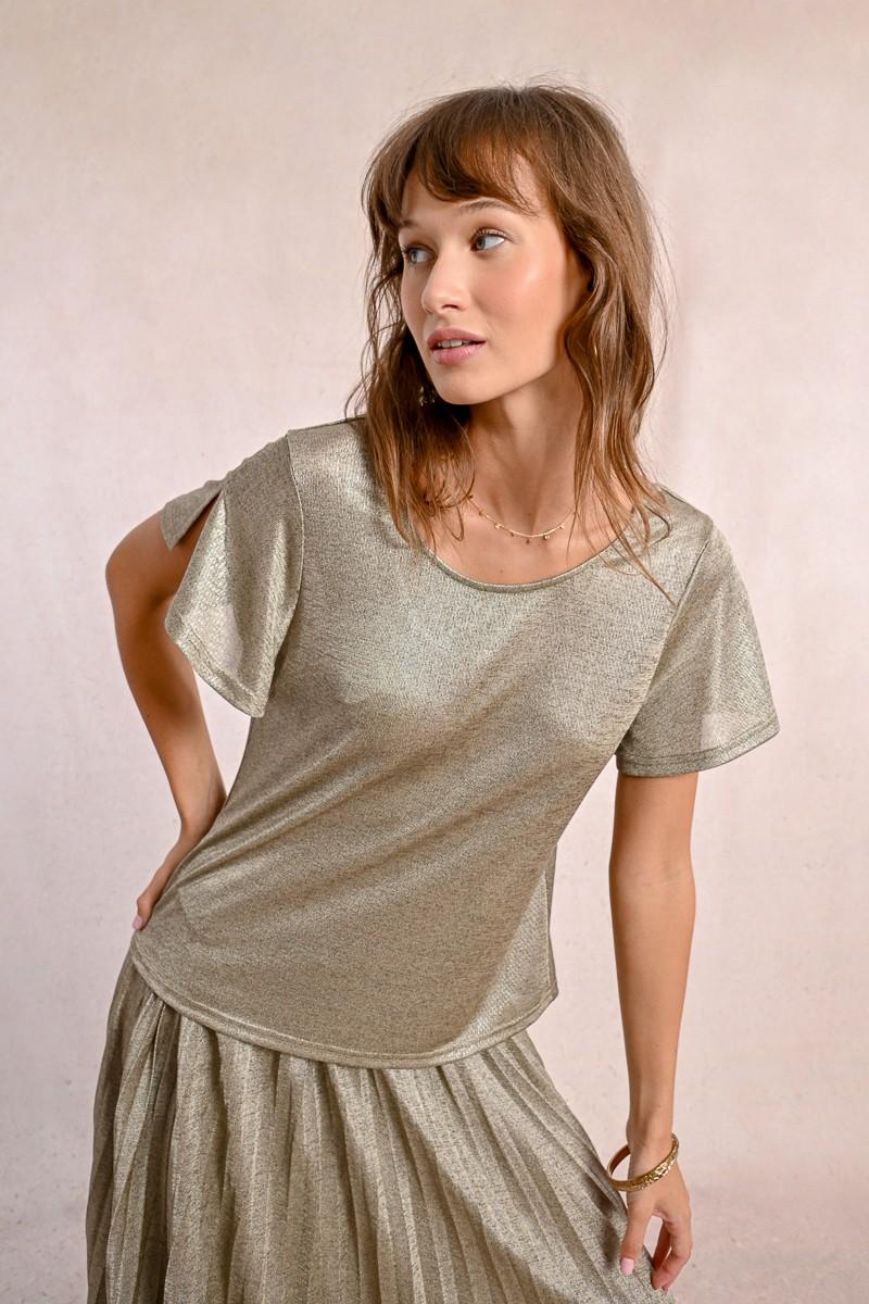 Molly Bracken Top Manches Courtes Dos Croisé