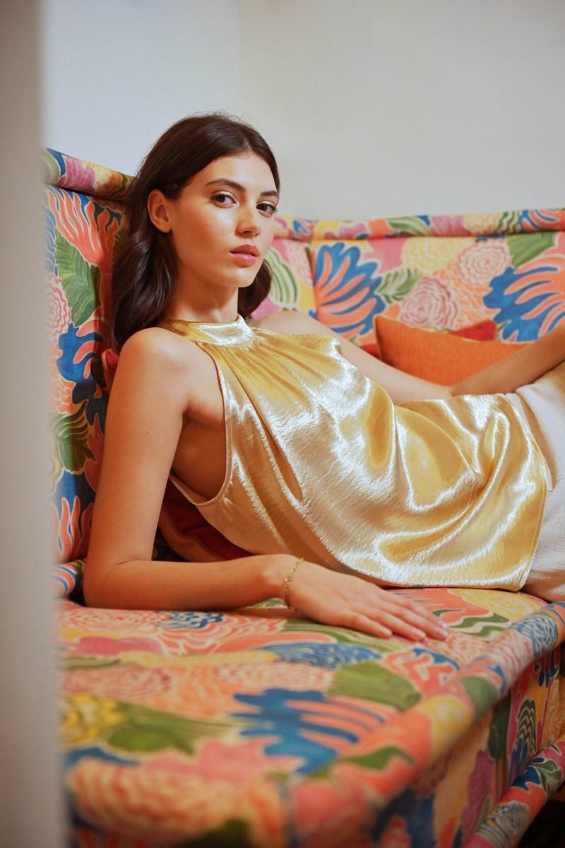 Molly Bracken Top Satiné Plissé