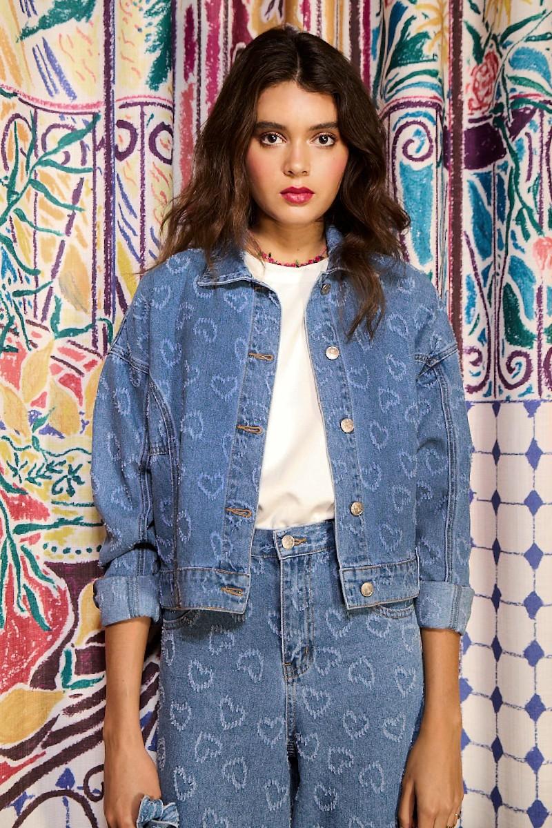 Molly Bracken Veste En Jean à Motif Cœur